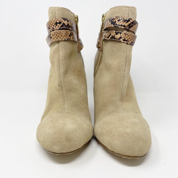 Iman Womens Tan Suede & Leather Side Zip Heel Booties Size 8 - Picture 5 of 14